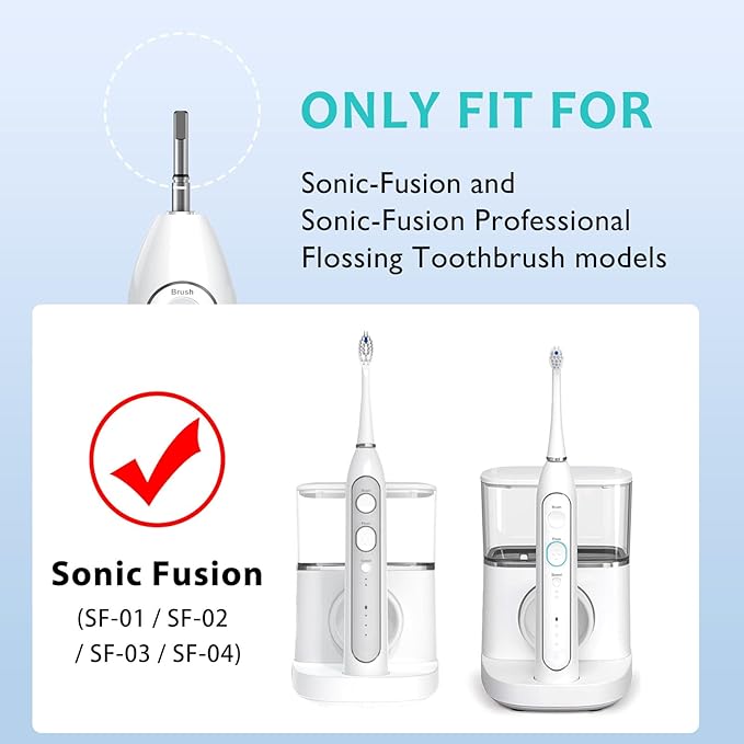 Replacement Brush Heads for Sonic Fusion 2.0 - Flossing Toothbrush Head with Color-Coded Rings & Hygienic Caps - 5 Pack White Hard Bristles - Compact Size