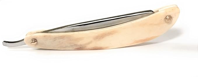 G.B.S Straight Blade Horn Ivory Razor, Carbon Steel Cut Edge, Half Hollow Effortless Glide