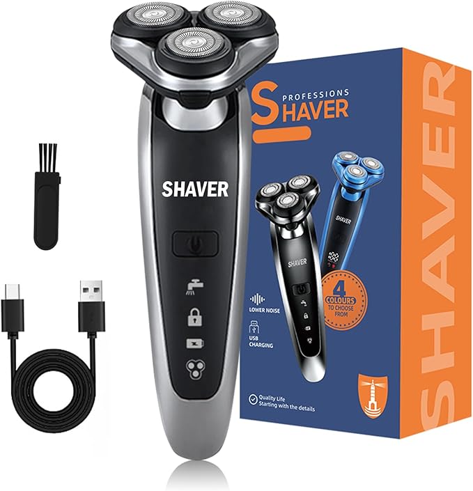 Electric Shaver for Men - Rechargeable Razor 3D Precision Blades with Pop-up Trimmer - Rotary Cordless Shavers Washable Gentle on Sensitive Skin for Beard Sideburn Face with Travel Lock Men Gift