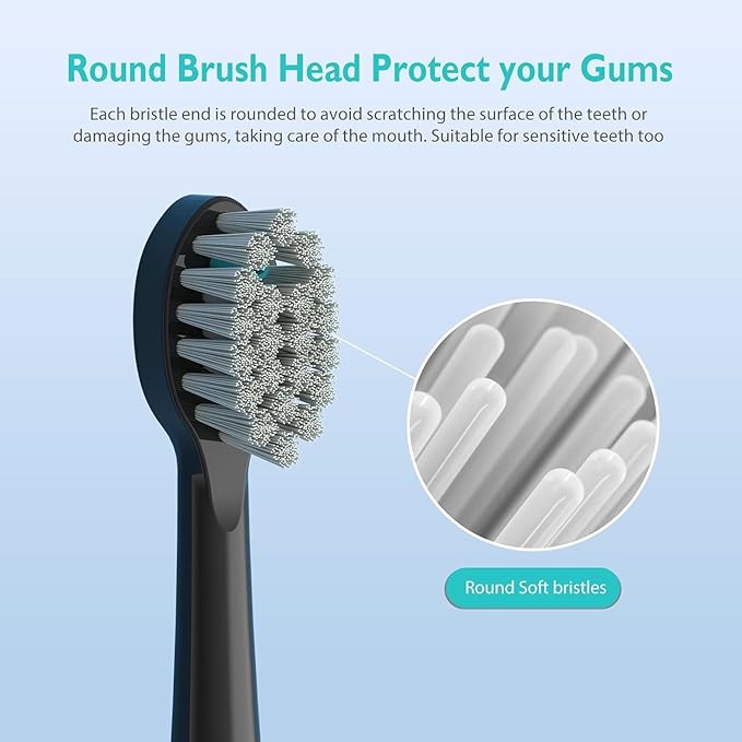 Replacement Brush Heads for Sonic Fusion 2.0 - Flossing Toothbrush Head for with Color-Coded Rings & Hygienic Caps - 5 Pack Black Soft Bristles - Compact Size