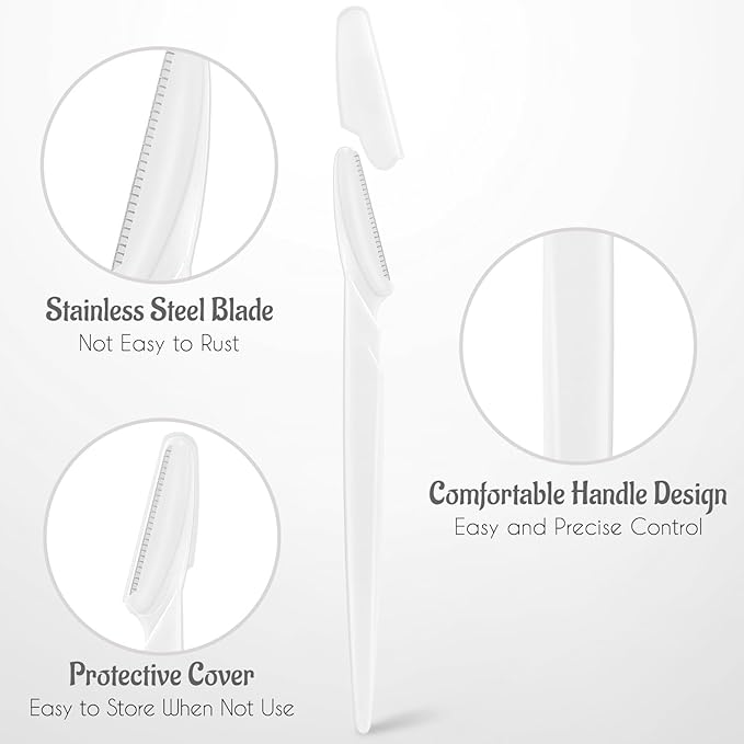 16 Pcs White Eyebrow Razor, Face Razors Multipurpose, Facial Razors for Women Men, Eyebrow Trimmers Shaver with Protective Cover, Dermaplaning Tools for Face Body Use, Facial Hair Removal Tools