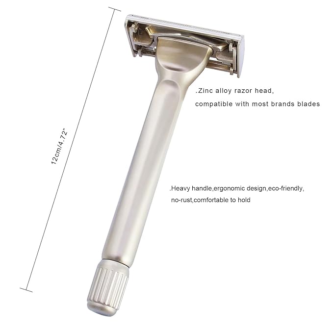Double Edge Safety Razor for Men - Smooth Reusable Single Blade Shaver with 10 Stainless Steel Blades, Butterfly Open Solid Alloy Metal Shaving Razor & Grooming Kit,Unique Gift for Him