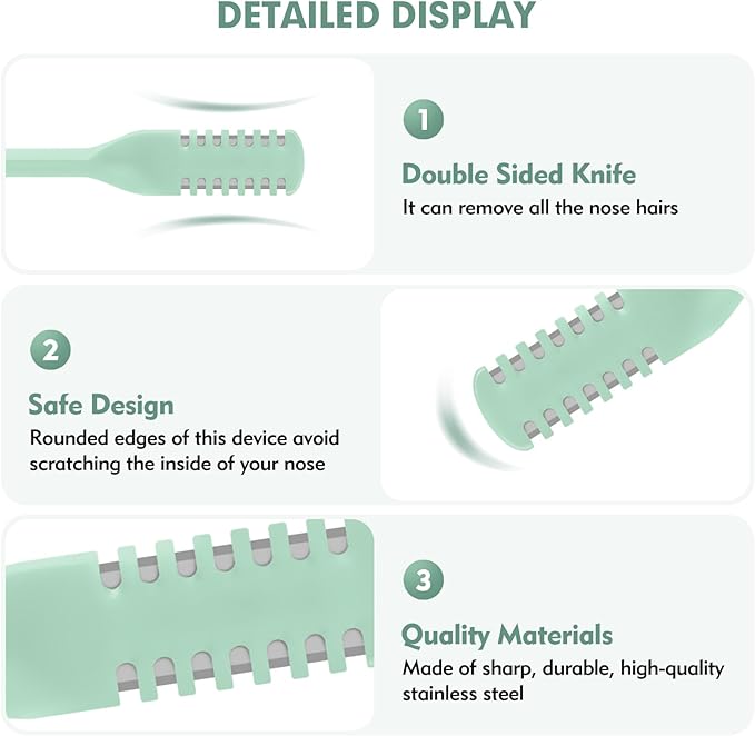 5Pcs 2-in-1 Nasal Hair Cutter, Double Sided Nose Hair Cutter, Portable 360° Rotating Manual Nose Hair Trimmer for Men and Women, Mint Green