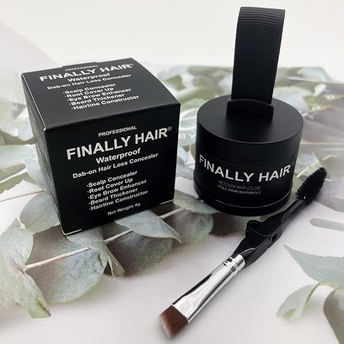 Finally Hair Dark Chocolate Brown Dab-on Hair Fibers & Hair Loss Concealer, Hairline Creator, Eye Brow Enhancer, and Beard Filler. Dab-on Hair Fiber Shadow Powder (Dark Chocolate Brown - Brown/Black)