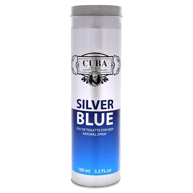 Cuba Silver Blue Eau de Toilette Spray for Men, 3.3 Ounce, brown