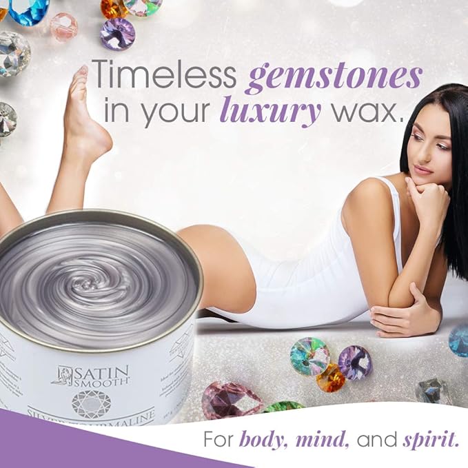 Satin Smooth Silver Tourmaline Hair Removal Wax - Professional Waxing for Sensitive Skin, Smooth Results, Ideal for Fine to Coarse Hair, 14 oz