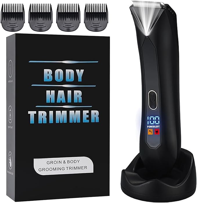 Men's Electric Body & Ball Hair Trimmer, 4-in-1 Ceramic Blade, Waterproof, Type C Charging, Black