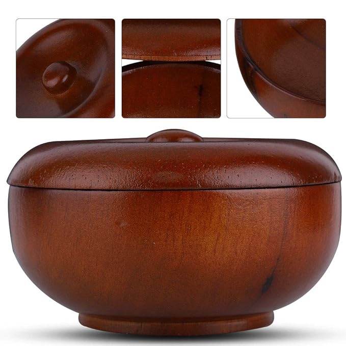 Dioche Wooden Shaving Bowl with Lid, Rubber Wood Shaving Soap Cream Bowl, Prevents Soap from Slipping, Easy to Lather, Bathroom Accessories, Space saving