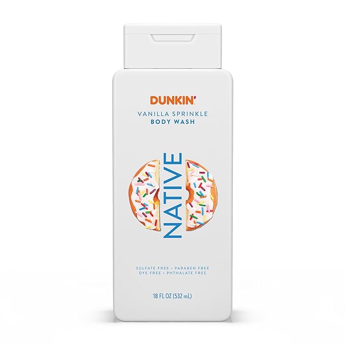 Native Body Wash, Dunkin Vanilla Sprinkle, Contains Naturally Derived Ingredients | For Women & Men, Sulfate, Paraben, & Dye Free Leaving Skin Soft and Hydrated | 18 oz