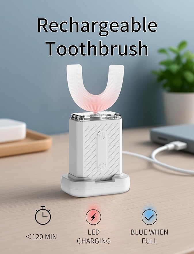 GentleCare Series U-Shaped Electric Toothbrush, Food-Grade Silicone, 4 Modes, 60-Second Clean, Magnetic Contact Charging Dock