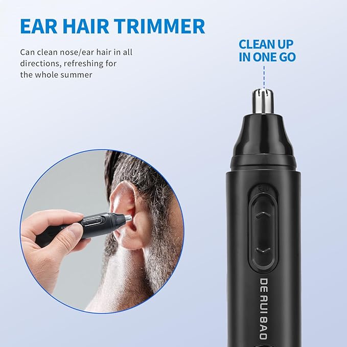 DERUIBAO 2-in-1 Professional Care Set, USB Rechargeable Nose and Ear Hair Trimmer, Beard & Eyebrow Shaver, Men's Personal Care Tool Body Hair Trimming Device Silent Trimming Digital Power Display