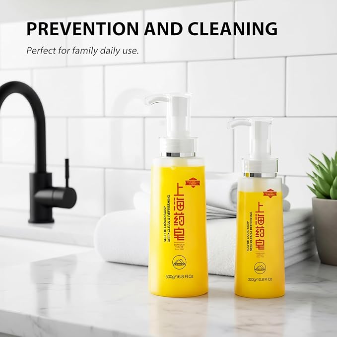 Bee & Flower Sulfur Soap Liquid Shampoo & Body Wash - Daily Head to Toe Skin Care Product for Men and Women - 16.8 Fl Oz - Pack of 2
