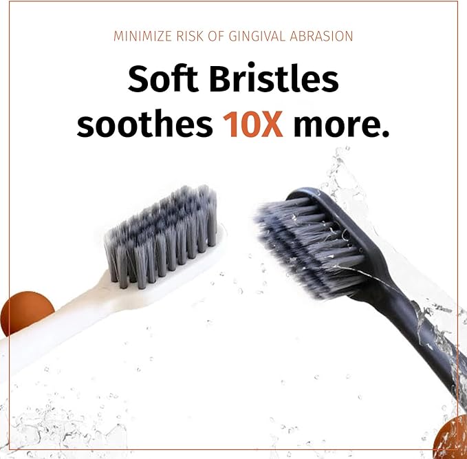 TOKII Tongue Scraper Cleaner Charcoal Bristles Toothbrush for Bad Breath with Waterproof Pouch for Travel, Hygienic Stand and Enviromentally Friendly (White, Pack of 1)