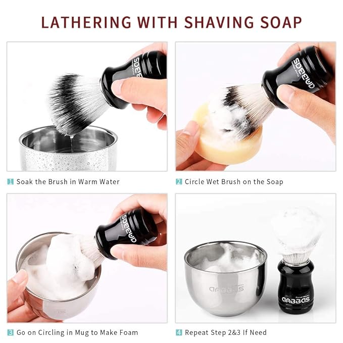 Anbbas Shaving Brush Synthetic Badger Hair Resin Handle and Stainless Steel Soap Bowl,ABS Wall Mounted Shaving Holders for Brush and Bowl