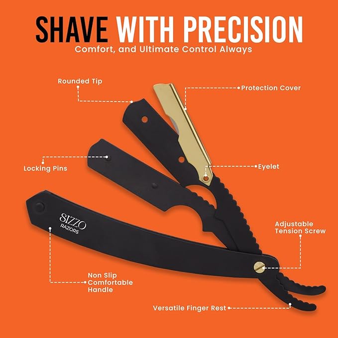 SIZZO Professional Straight Shaving Razor for Men (Black Gold)