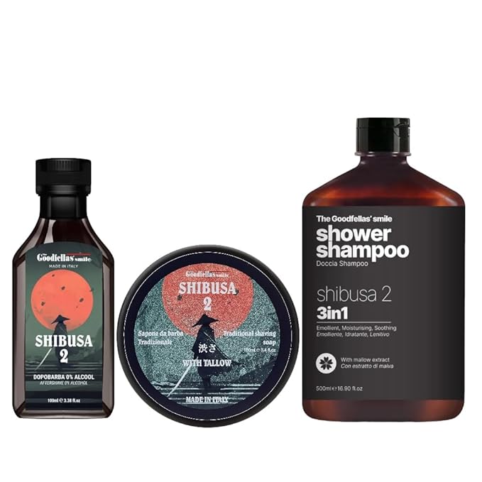 The Goodfellas' smile, SHIBUSA 2 Tallow Shave Soap, 3 in 1 Shampoo, and Aftershave Splash Bundle, Made in Italy