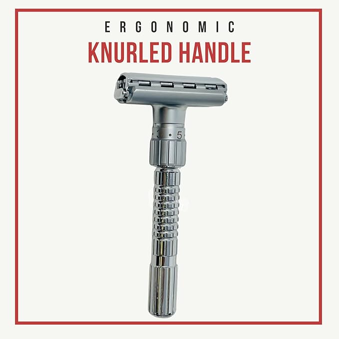 G.B.S Men's Heavy Duty Long Handle Adjustable Double Edge Safety Razor Stainless Steel Construction, Ergonomic Handle, Comes with Free 10 Blade Refills
