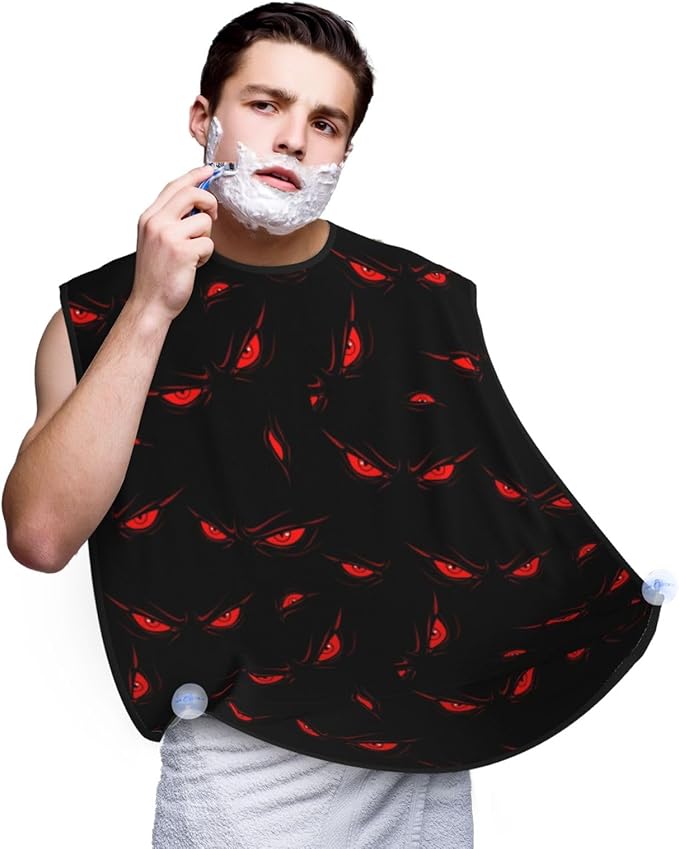 Adjustable Beard Bib, Non-Stick Hair Catcher Cape for Men's Shaving, Waterproof with 2 Suction Cups, Evil Red Eyes Shave Bib