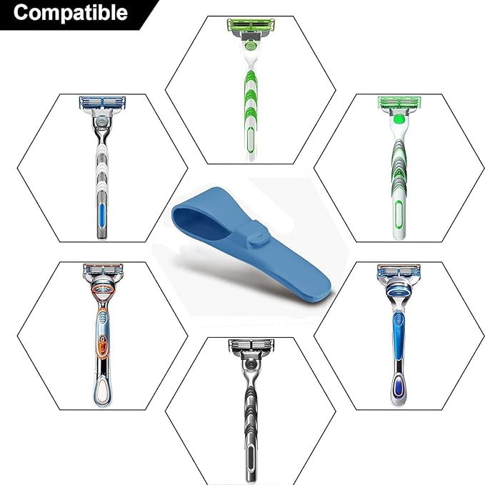 LinMei Silicone Razor Travel Case Compatible with Gillette, Parker, Merkur Razor (Blue+Cleaning Brush)