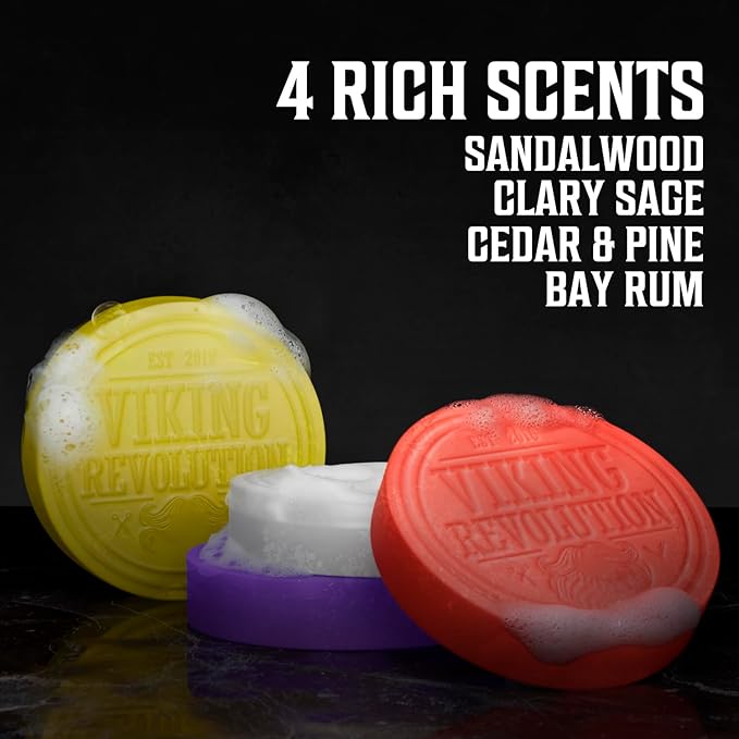 Viking Revolution Shaving Soap for Men 4 Pack Variety Vanilla, Bergamot, Tobacco, Oud (2.5 Oz each) and Shaving Soap 4 Pack Variety Sandalwood, Clary Sage, Cedar, Bay Rum (2.5 Oz each) - Wet Shave