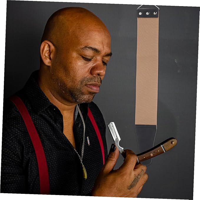 2pcs Dual Sided Razor Strop Sharpening Tool with Hanging Buckle for Smooth Shave Shop Practical Straps for Final Razor Maintenance and Smoothing Random Color