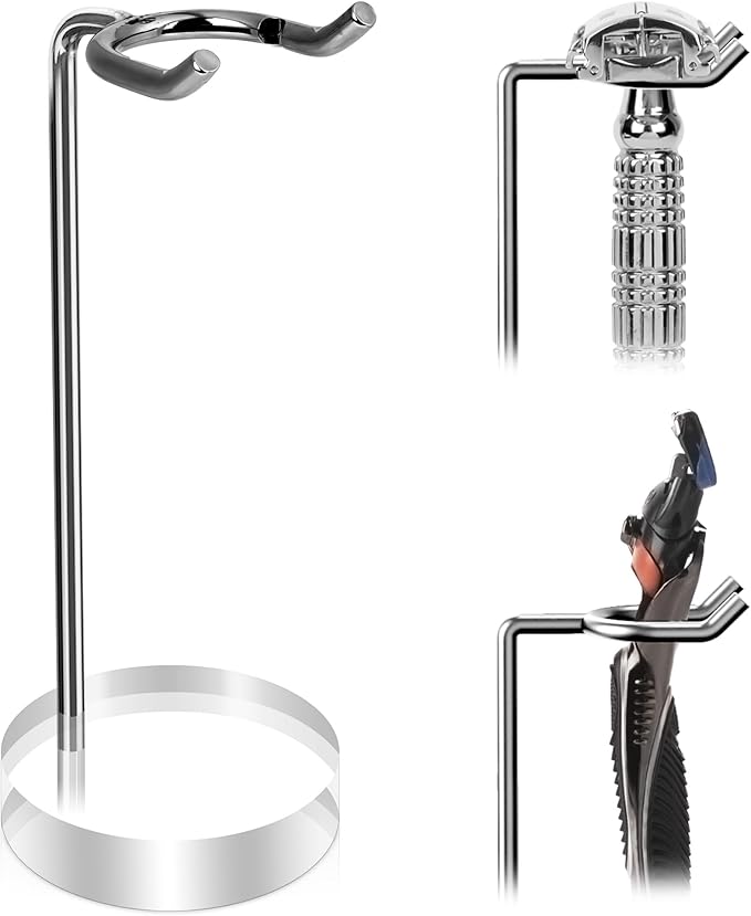Linkidea Stainless Steel Razor Stand, Shaving Holder Weighted Acrylic Base, Compatible with Gillette ProGlide Power, Merkur 23C, Schick Hydro Sensitive (Silver)
