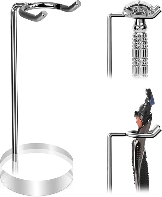 Linkidea Stainless Steel Razor Stand, Shaving Holder Weighted Acrylic Base, Compatible with Gillette ProGlide Power, Merkur 23C, Schick Hydro Sensitive (Silver)