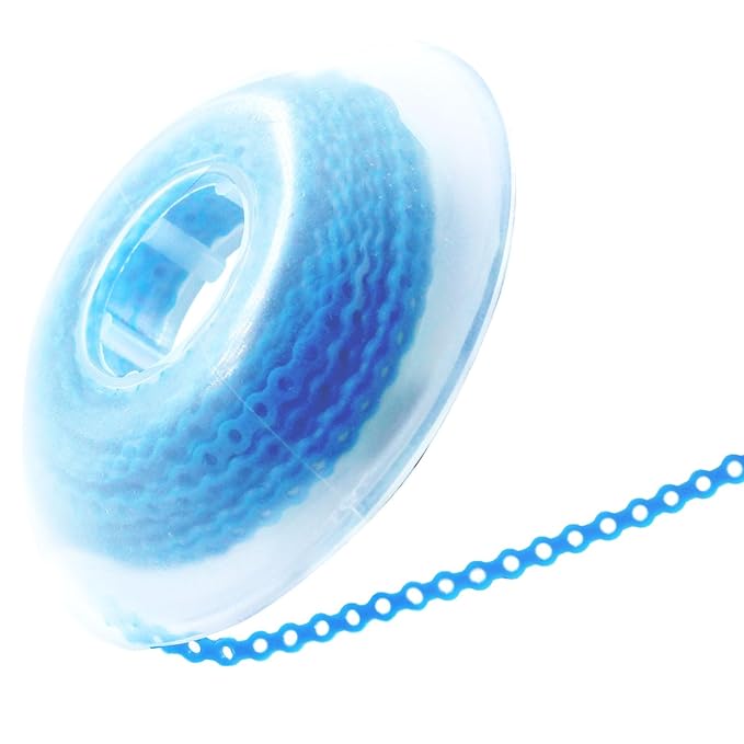 LA MIERE 1 Roll Orthodontic Rubber Chains, Braces Power Chains consisted force in closed, short, long 15'' spools (long, 0.166’’(4.2mm), Baby Blue)