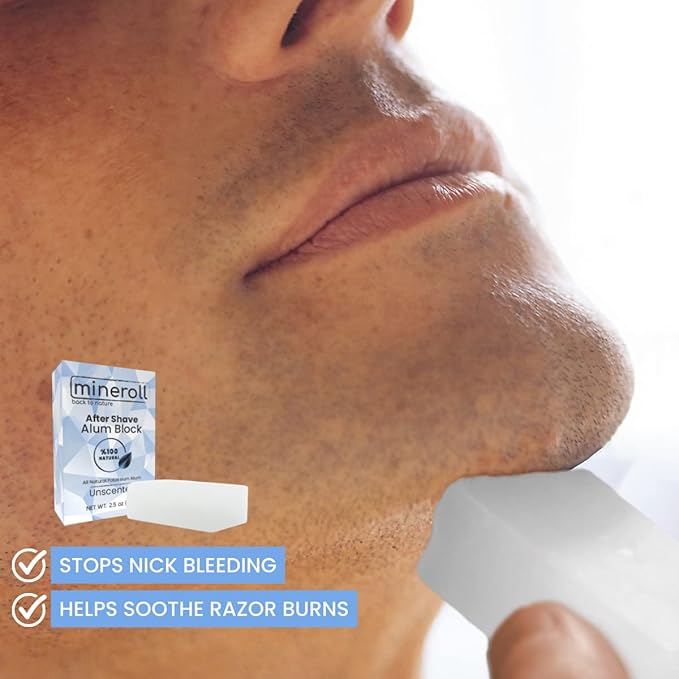 After Shave Alum Block, All Natural Potassium Alum, For Women and Men, Alum Stone, Styptic Skin Soothing, Anti-Ingrown Hair Alum Bar, Shaving Accessory, Unscented, 2,5 oz