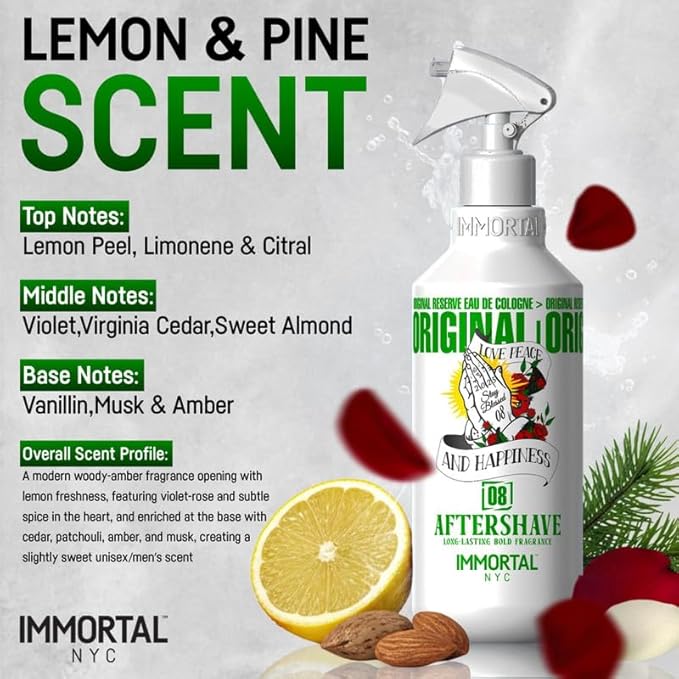 Immortal NYC Stay Blessed 08, After Shave Spray Body/Face Men's Cologne, 17 oz, Exclusive Barbers, Softens Skin, Refreshes, Purifies and Relieves Face and Skin, Moisturizing Formula After Shaving