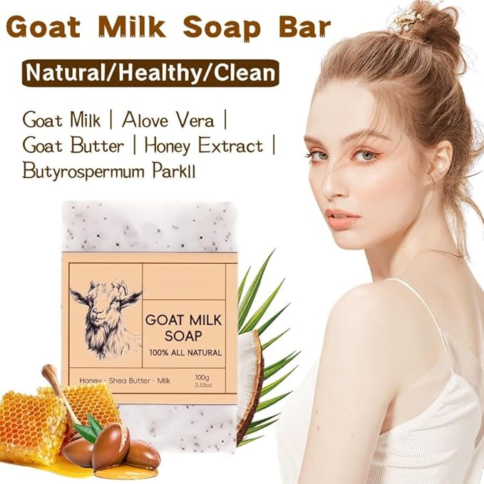 Honey Goat Milk Soap Bar for Women & Men - with Shea Butter, Coconut Oil, Triple Milled - Moisturizing & Gentle Cleansing, Creamy Lather, 100g for Soft, Smooth Skin