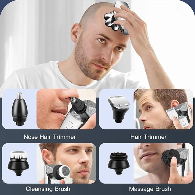 Head Shavers for Bald Men Electric Razor Detachable 7D Head Rotary Shavers, Nose Ear Face Body Hair Trimmer with Clippers IPX8 Waterproof Dry Wet Cordless Rechargeable Grooming Shaver