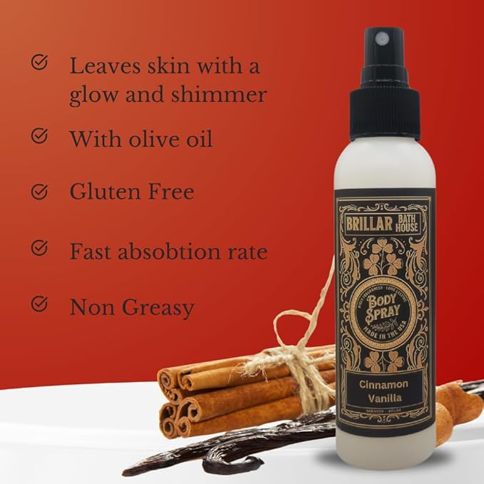 Cinnamon Vanilla Scented Shimmering Body Spray, 4 Oz