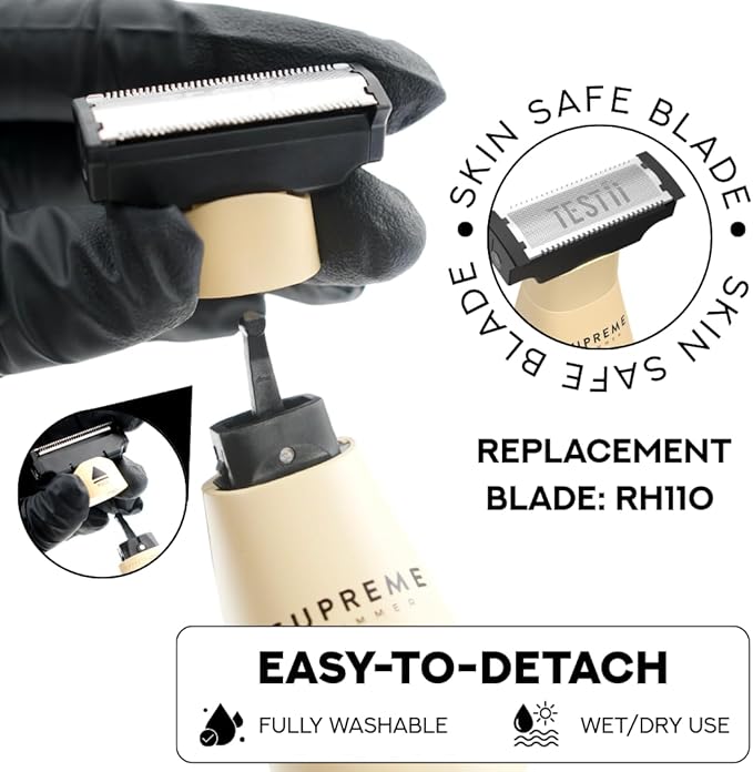 Supreme Trimmer Testii STH120 Men’s Ball Trimmer and Body Groomer, Waterproof Wet Dry Use, Skin-Safe Blade System, USB-C Fast Charging, 90 Min Runtime, Replacement Heads Available