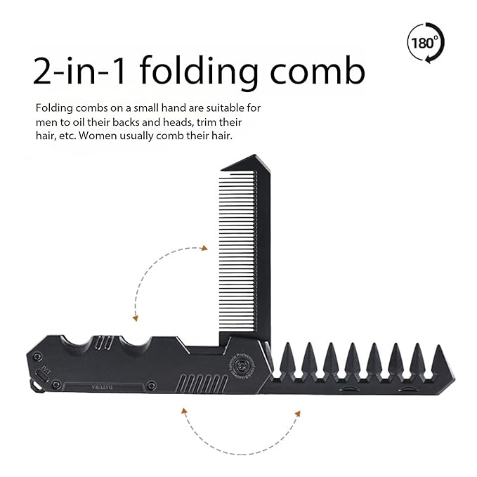 2-in-1 Portable Folding Pocket Comb for Men, Fine & Wide Tooth for Hair, Beard & Mustache Grooming, Travel-Friendly Folding Comb for Daily Use & Styling