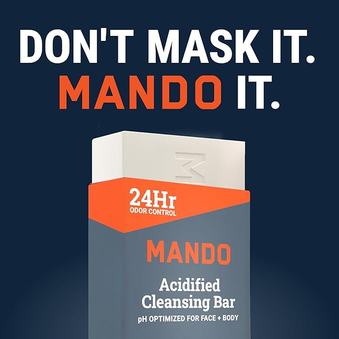 Mando 4-in-1 Acidified Cleansing Bar - 24-Hour Odor Control - Moisturizing Formula - Formulated without SLS and Parabens - Safe For Sensitive Skin - 5 ounces (Pack of 2) - Pro Sport & Mt Fuji