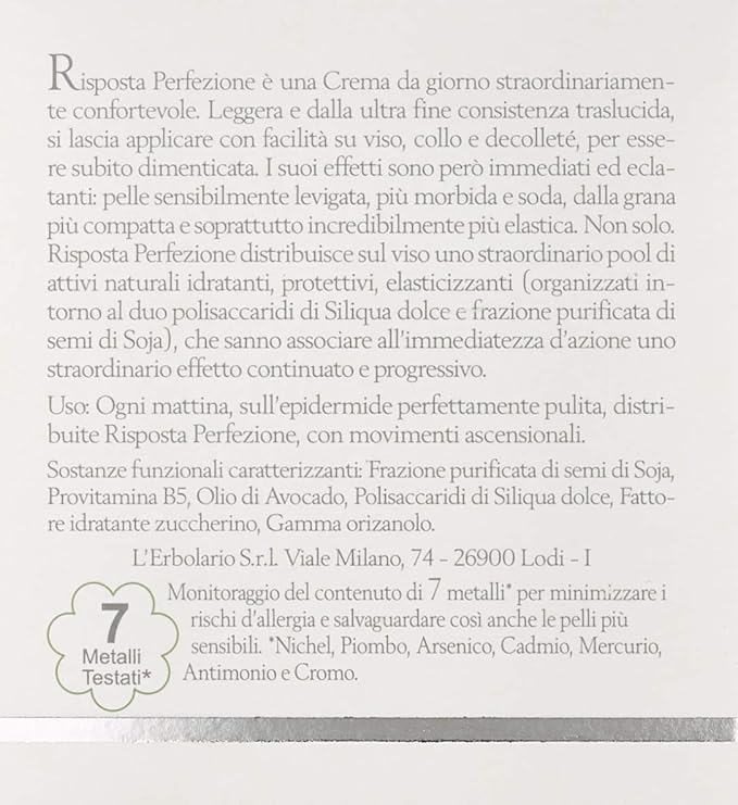 L'Erbolario Risposta Perfection Lifting Effect Face Cream – Face Moisturizer and Firming Day Cream – Facial Moisturizer for Skin Elasticity - 1.6 oz