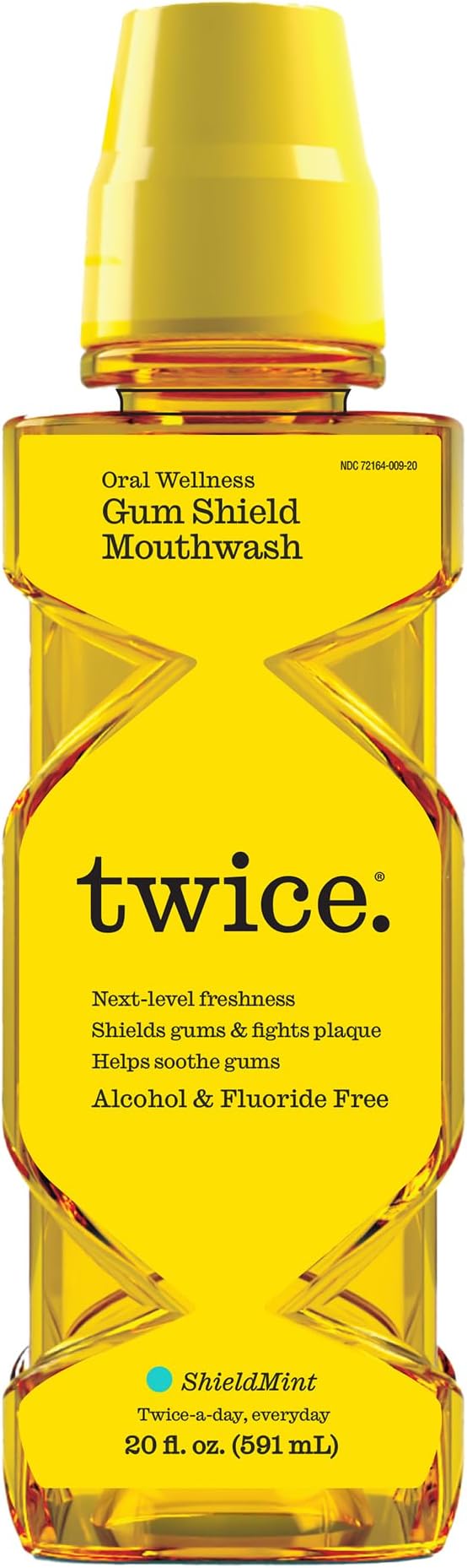 Twice Gum Shield Antigingivitis Mouthwash with 0.05% CPC – Alcohol & Fluoride-Free Oral Rinse to Help Prevent Gingivitis & Control Plaque, Shield Mint, 20 Fl Oz