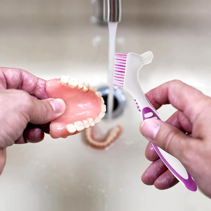 Denture Brush with Case, Convenient Travel False Teeth Toothbrush, Rubber Material, Ergonomic Handle False Teeth Toothbrush, Soft Denture Brush, Effective Denture Cleaner Brushes Kit