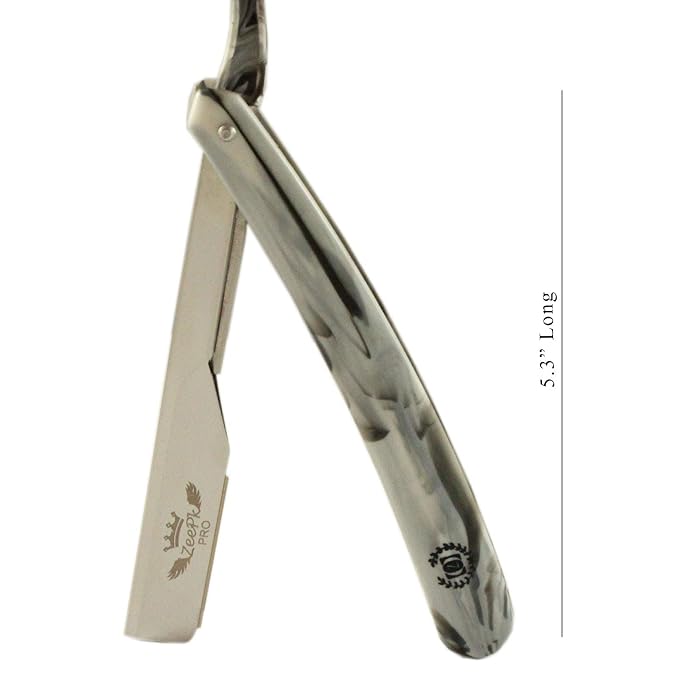 Zeepk Vintage Cut Throat Barber Salon Manual Straight Edge Shaving Razor + 100 Shaving Blades Marble Print