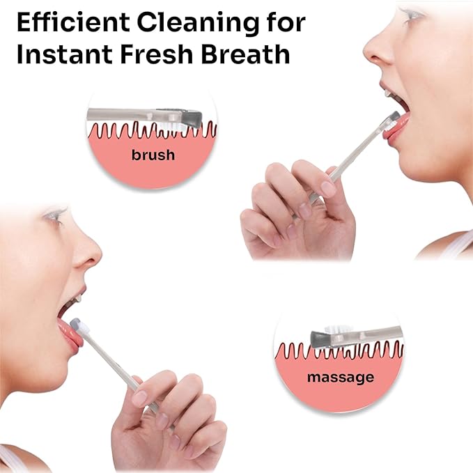 6-Pack Tongue Brush and Scraper for Adults - 3-in-1 Cleaner for Oral Hygiene and Fresh Breath, Sand Beige