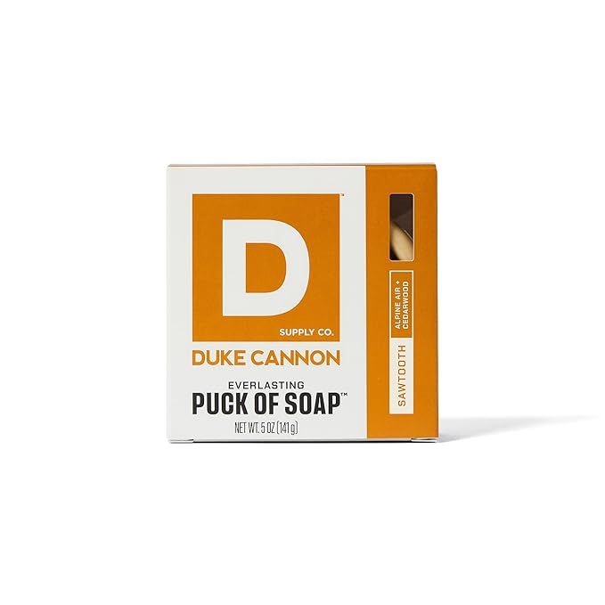 Duke Cannon Supply Co. Bar Soap Puck - Men's Rounded Bar Soap with Masculine Scents - Disc-Shaped Mens Soap - Hydrating & Deep Cleaning - All Skin Types - Sawtooth, 5 oz