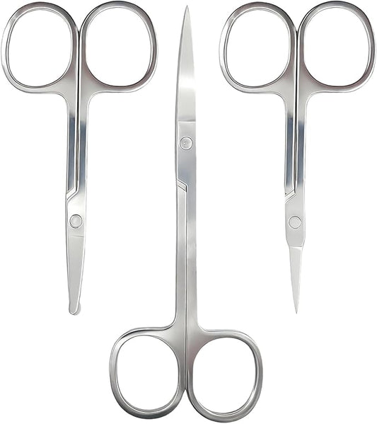 Professional Nose Hair Scissors Set, Stainless Steel Small Shears for Grooming Mustache, Beard Grooming Scissors for Men & Women, Eyebrow Ear Facial Trimmer (3 Pack)