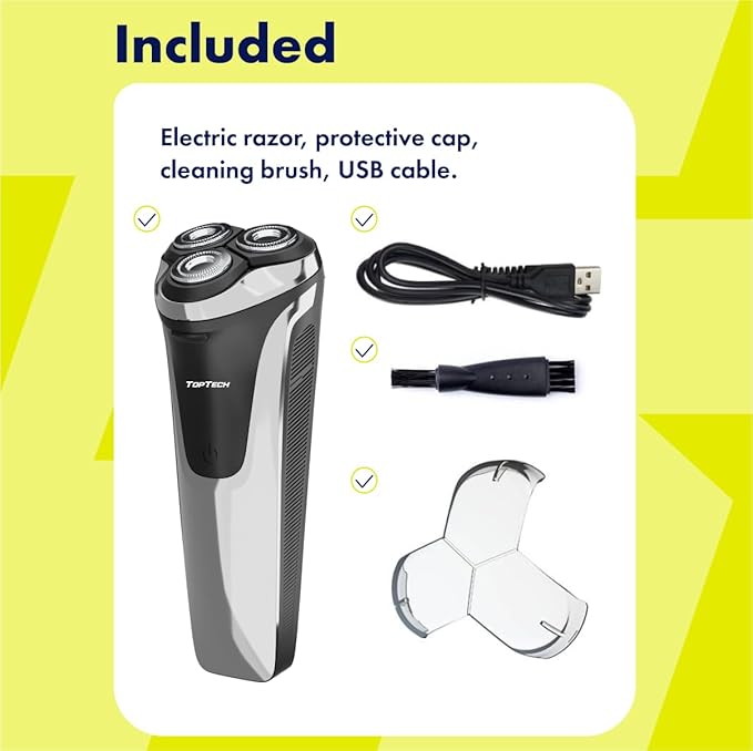 Electric Shaver for Men – TT Comfort Line 9, Wet Dry Waterproof, Rotary Triple Head, USB-C Rechargeable Electric Razor, 60 Min Runtime, Pop-Up Trimmer
