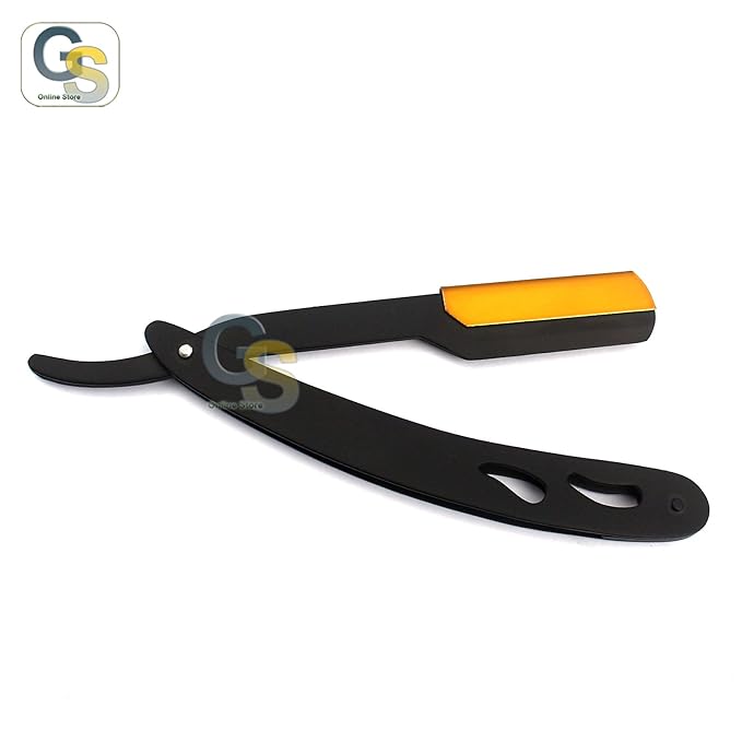 G.S BLACK & GOLD COMBINATION STAINLESS STEEL BARBER EXCHANGEABLE BLADE STRAIGHT EDGE BARBER SHAVING RAZOR -SAFETY RAZOR