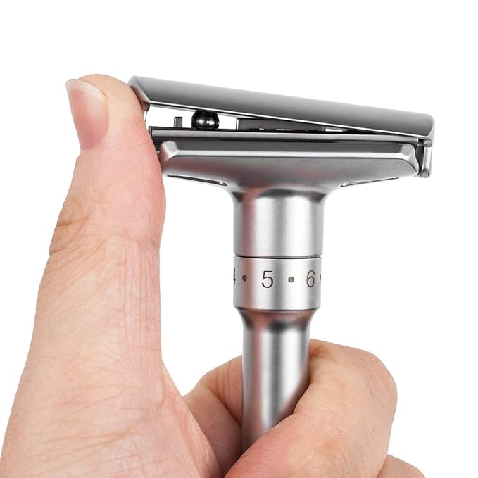 QSHAVE Adjustable Double Edge Classic Safety Razor (1 Razor & 5 pcs Titanium Coated Blades)