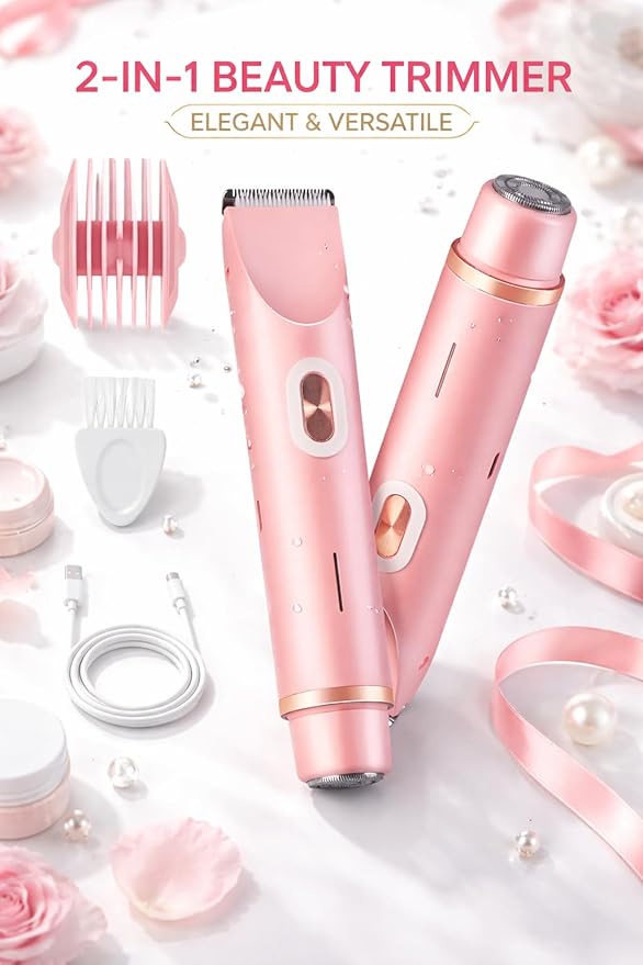 Women's Bikini Trimmer, Electric Shaver, Dual Head Electric Razor, Two-in-One Women's Body Shaver, and Ipx67 Waterproof Wet & Dry Use Body Hair Trimmer (Pink)
