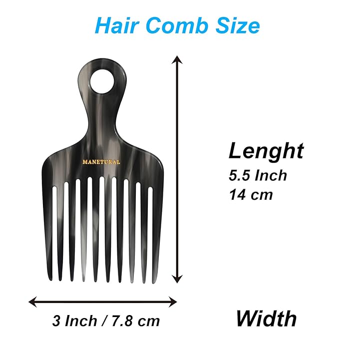 14MX Long-Tooth Comb/Afro Hair Lift Combs for Women's Curls and Men's Beards - Hand-Made, Hand-Crafted Beauty for Effortless Styling (Graphite, 2 PACK)