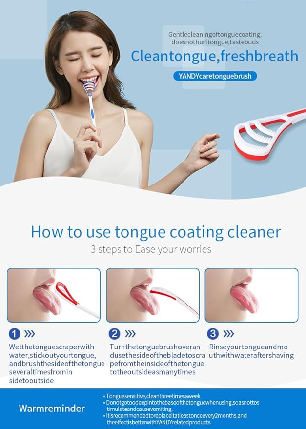 YANDY Tongue scraper, tongue brush for adults and children,easy to use,freshens breath and helps eliminate bad breath (Pack of 2)