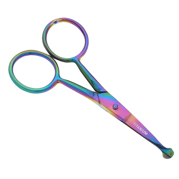 SurgicalOnline Multi-Colored Titanium Galaxy Rainbow Safety Scissor - Stainless Steel Multi Scissors For Nose, Mustache, Eyebrow, Small Grooming Scissors, Travel Size